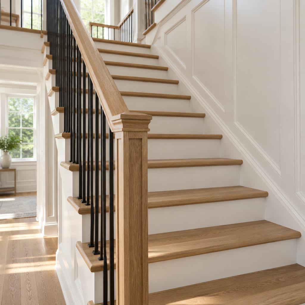 Oak treads, white risers and iron balusters, generated design inspiration